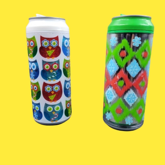 Cool Gear Soda Pop Can Cup Travel Tumblers Lot of 2 Owls and Aztec Design EUC - Picture 1 of 11